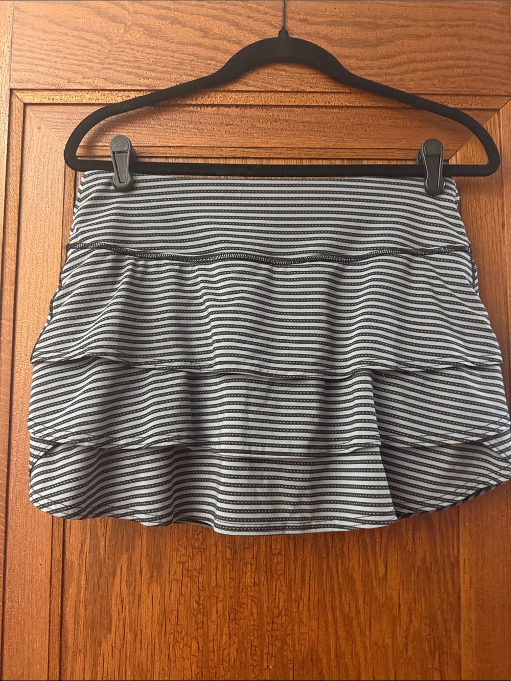 Athleta Black & Gray Striped Ruffle Skort
